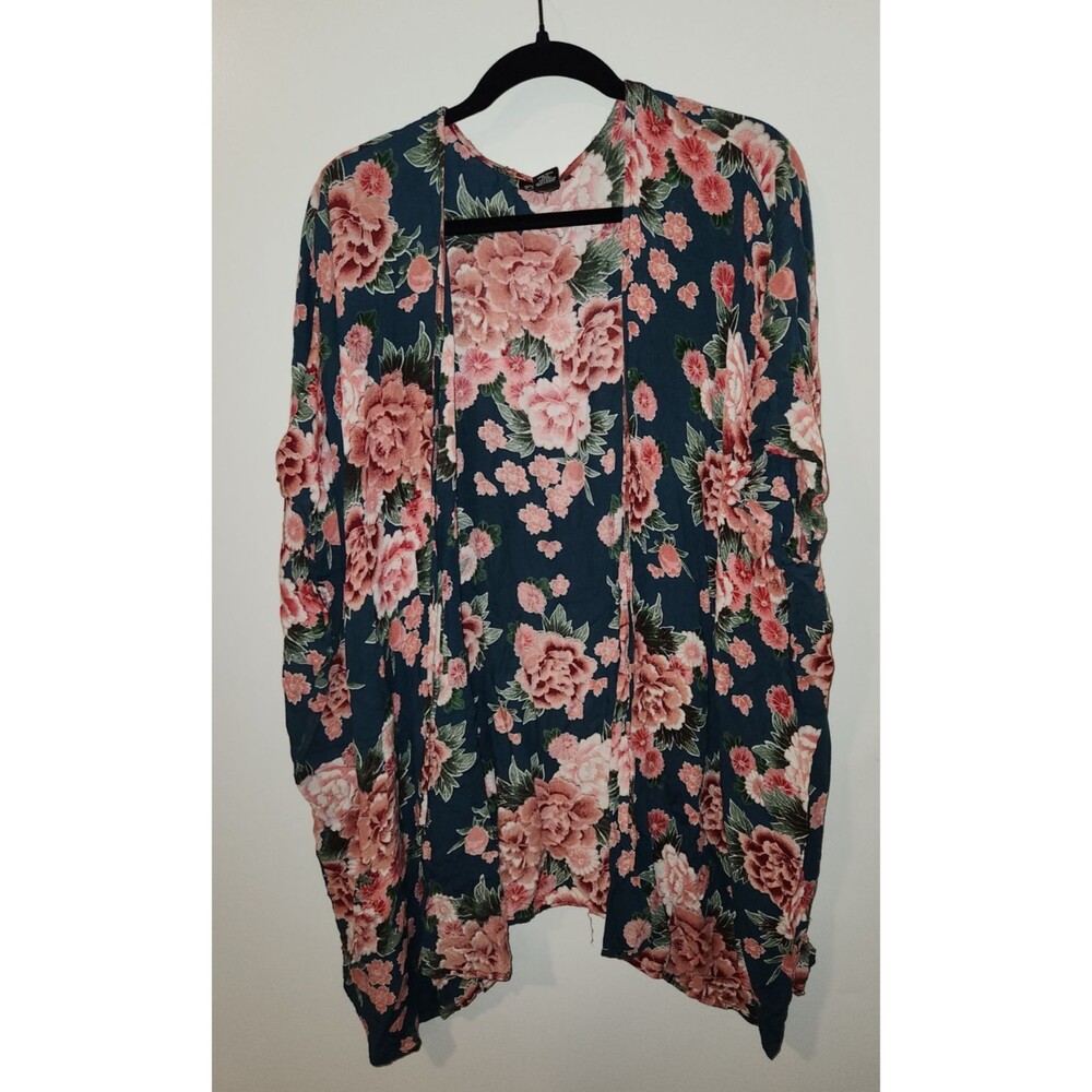 Angie Womens M Floral Kimono Cardigan Open Front Boho Lightweight Layering Top